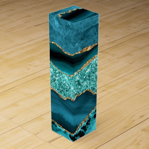 Teal Blue Gold Glitter Marble Turquoise Wine Box