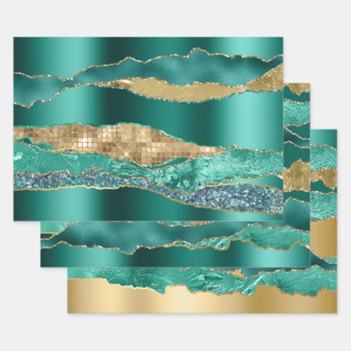 Teal blue gold glitter metallic foil chic wrapping paper sheets