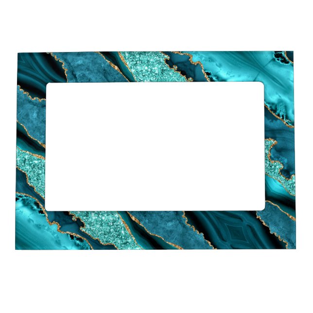 Teal Blue Gold Glitter Picture Frame (Front)