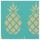 Teal Blue Gold Glitter Pineapple Tropical Summer Fabric