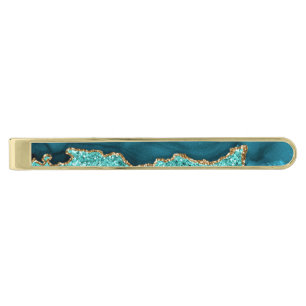Teal Blue Gold Glitter Tie Bar