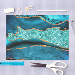 Teal Blue Gold Glitter Tissue Paper