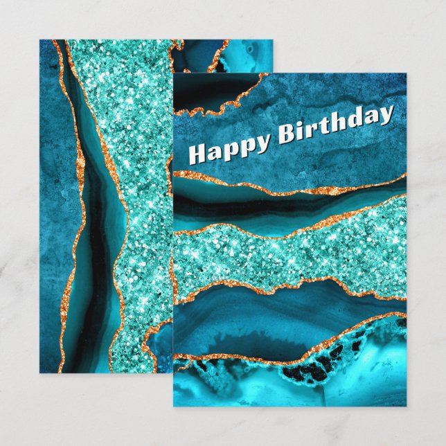 Teal Blue Gold Glitter Turquoise Birthday Card (Front/Back)