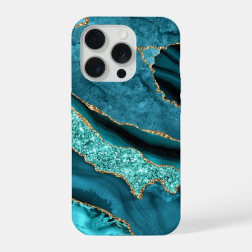 Teal Blue Gold Glitter Turquoise iPhone Case