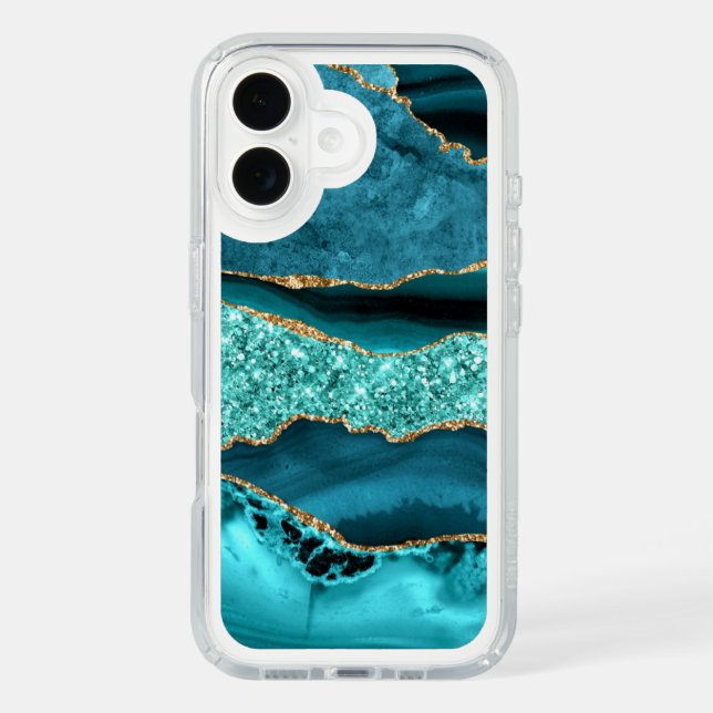 Teal Blue Gold Glitter Turquoise iPhone Case (Front)