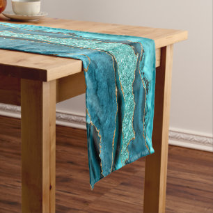 Teal Blue Gold Glitter Turquoise Table Runner