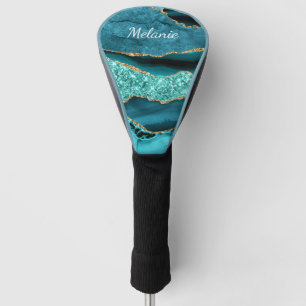 Teal Blue Gold Golf Head Cover Personalized Name