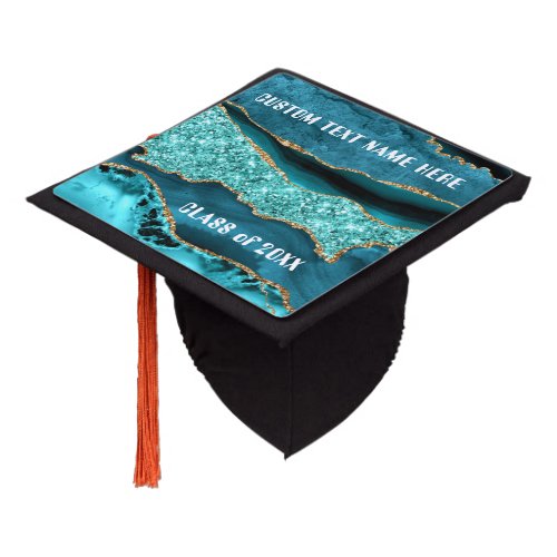 Teal Blue Gold Graduation Cap Topper Personalized