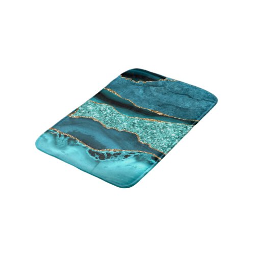 Teal Blue Gold Marble Aqua Turquoise Bath Mat