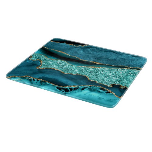 Teal Blue Gold Marble Aqua Turquoise Cutting Board