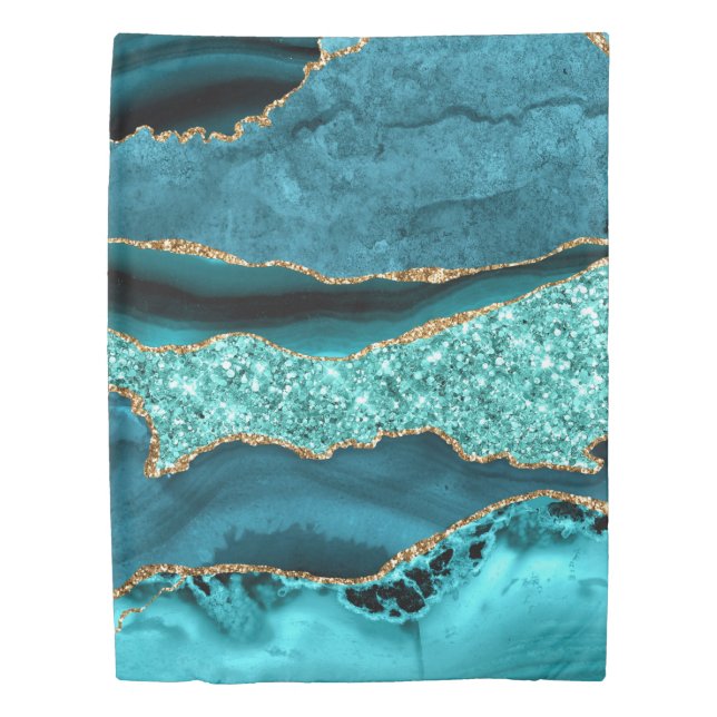 Teal Blue Gold Marble Aqua Turquoise Duvet Cover (Front)