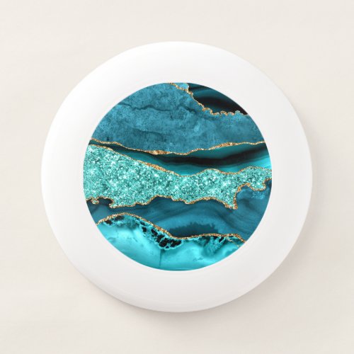 Teal Blue Gold Marble Aqua Turquoise Frisbee