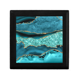 Teal Blue Gold Marble Aqua Turquoise Gift Box