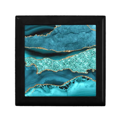 Teal Blue Gold Marble Aqua Turquoise Gift Box