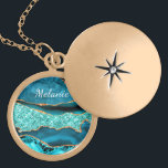 Teal Blue Gold Marble Custom Name Necklace Gift<br><div class="desc">Necklaces with Agate Teal Blue Gold Glitter Marble Aqua Turquoise Geode Customizable Gift - Add Your Name / Text - Make Your Special Necklace Gift ! Resize and move or remove / add text / elements with Customization tool ! Choose font / size / color ! Design by MIGNED !...</div>