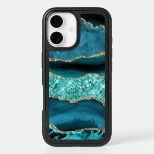 Teal Blue Gold Marble iPhone Case