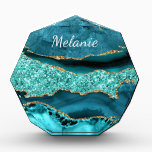 Teal Blue Gold Marble Turquoise Custom Name Gift<br><div class="desc">Acrylic Awards with Agate Teal Blue Gold Glitter Marble Aqua Turquoise Geode Customizable Gift - Add Your Name / Text - Make Your Special Gift ! Resize and move or remove / add text / elements with Customization tool ! Design by MIGNED ! Please see my other projects / designs...</div>