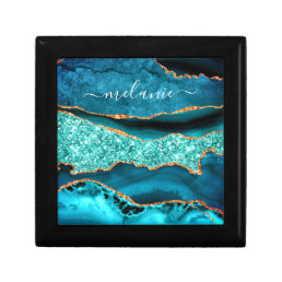Teal Blue Gold Marble Turquoise Gift Box Your Name