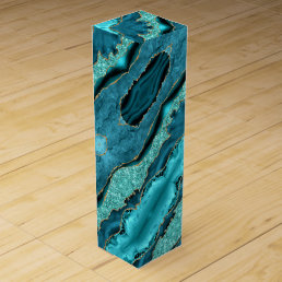 Teal Blue Gold Marble Turquoise Wine Box