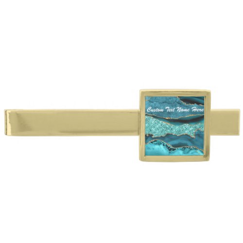 Teal Blue Gold Marble Turquoise Your Text Tie Bar