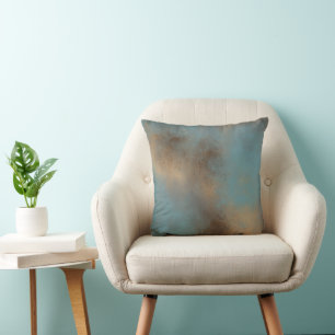 Teal-Blue Gold Modern Abstract Art   Throw Pillow