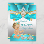 Teal Blue Gold Princess Baby Shower Blonde Invitation at Zazzle