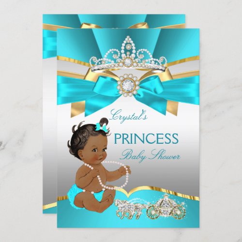 Teal Blue Gold Princess Baby Shower Ethnic Invitation