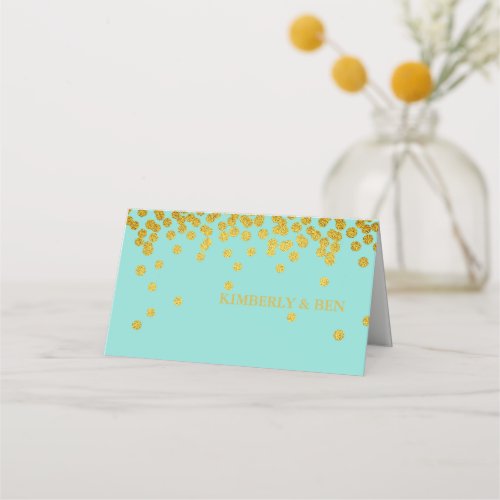 Teal Blue  Gold Shower Party Thank You Place Card