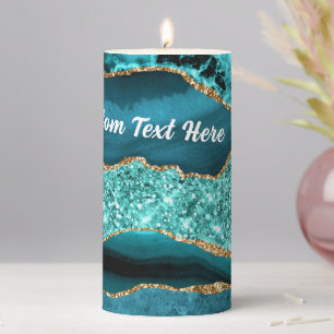 Teal Blue Gold Sparkly Candle Personalized Text