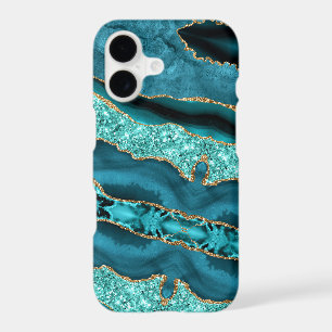 Teal Blue Gold Sparkly iPhone Case