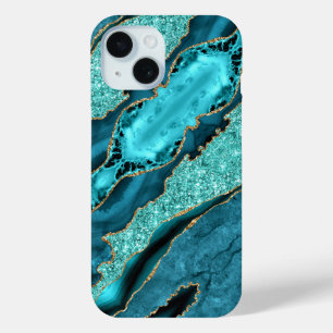Teal Blue Gold Sparkly Turquoise iPhone Case