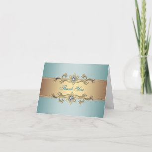 Teal blue Gold Thank You Cards