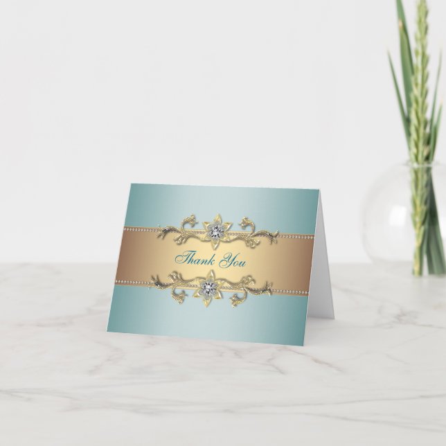 Teal blue Gold Thank You Cards (Front)