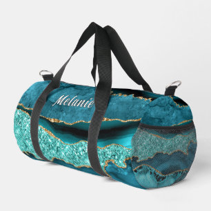 Teal Blue Gold Turquoise Custom Name Duffle Bag