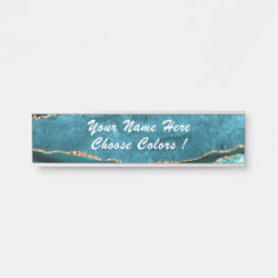 Teal Blue Gold Turquoise Your Name Text Door Sign