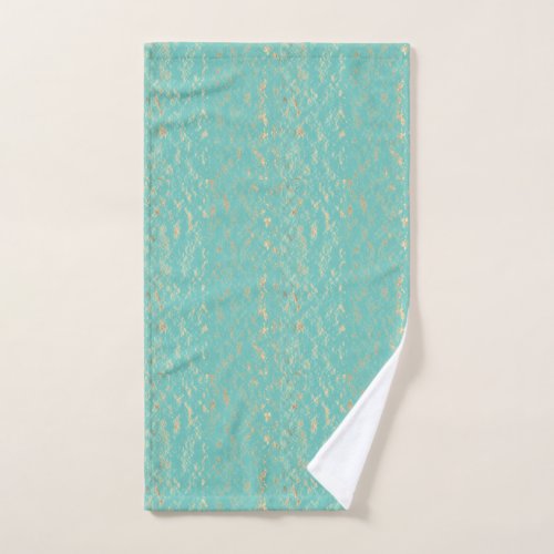 Teal Blue Gold Vintage Glittery Sparkle Patterns Hand Towel