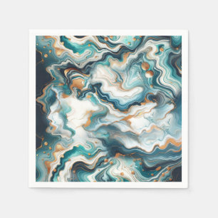 Teal Blue Gold White Modern Marble Agate Wedding Napkins
