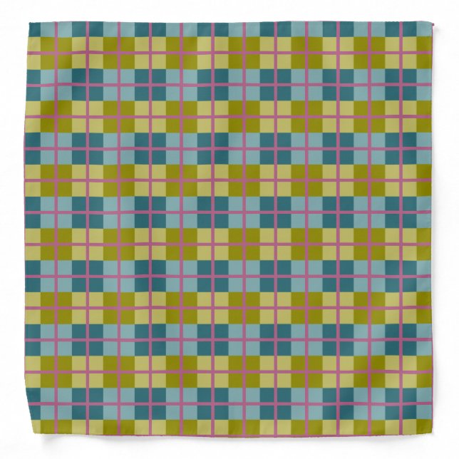 Teal Blue Gold Yellow Magenta Pattern Bandana (Front)