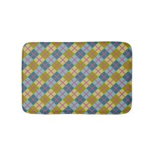 Teal Blue Gold Yellow Magenta Pattern Bath Mat