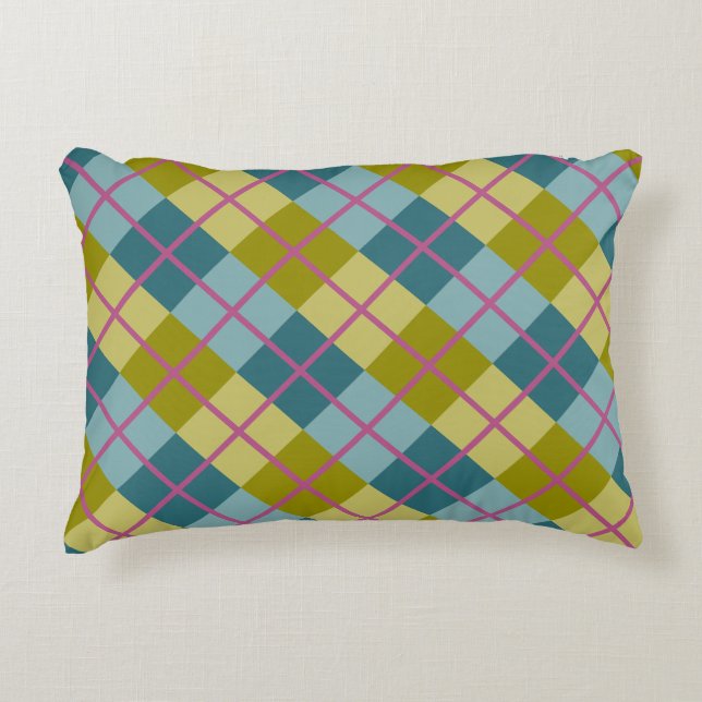 Teal Blue Gold Yellow Magenta Pattern Decorative Pillow (Front)