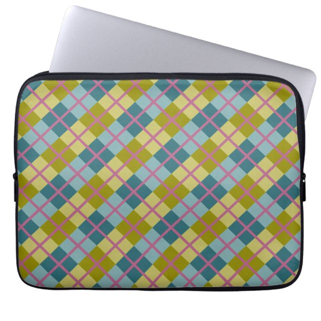 Teal Blue Gold Yellow Magenta Pattern Laptop Sleeve (Front)