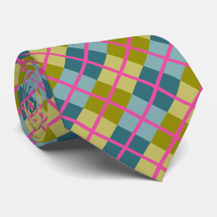 Teal Blue Gold Yellow Magenta Pattern Neck Tie