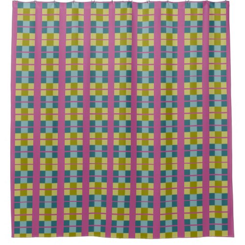 Teal Blue Gold Yellow Magenta Pattern Shower Curtain