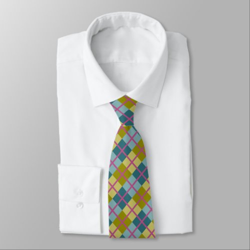 Teal Blue Gold Yellow Magenta Pattern Tie