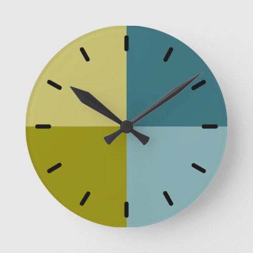 Teal Blue Gold Yellow Olive Green Round Clock