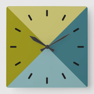 Teal Blue Gold Yellow Olive Green Square Wall Clock