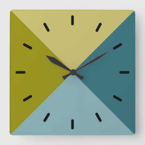 Teal Blue Gold Yellow Olive Green Square Wall Clock