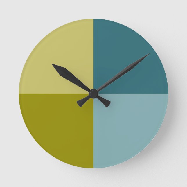 Teal Blue Gold Yellow Round Clock (Front)