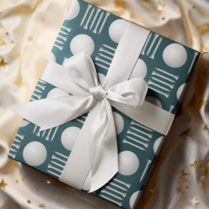 Teal Blue Golf Ball and Tee Gift Wrapping Paper