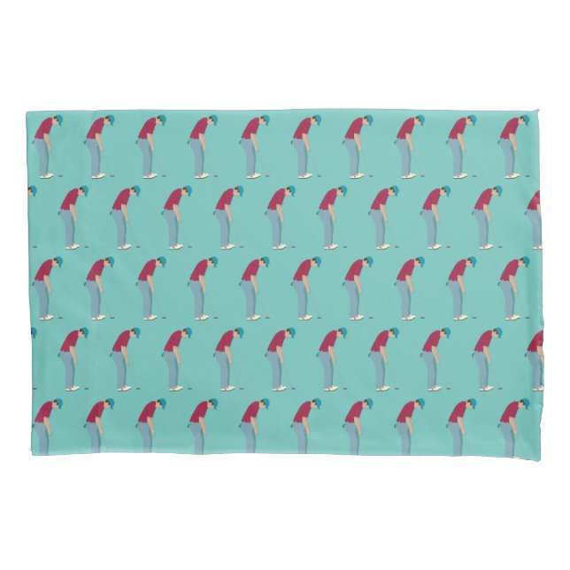 Teal Blue Golf Themed Pillow Case (Front-Left)